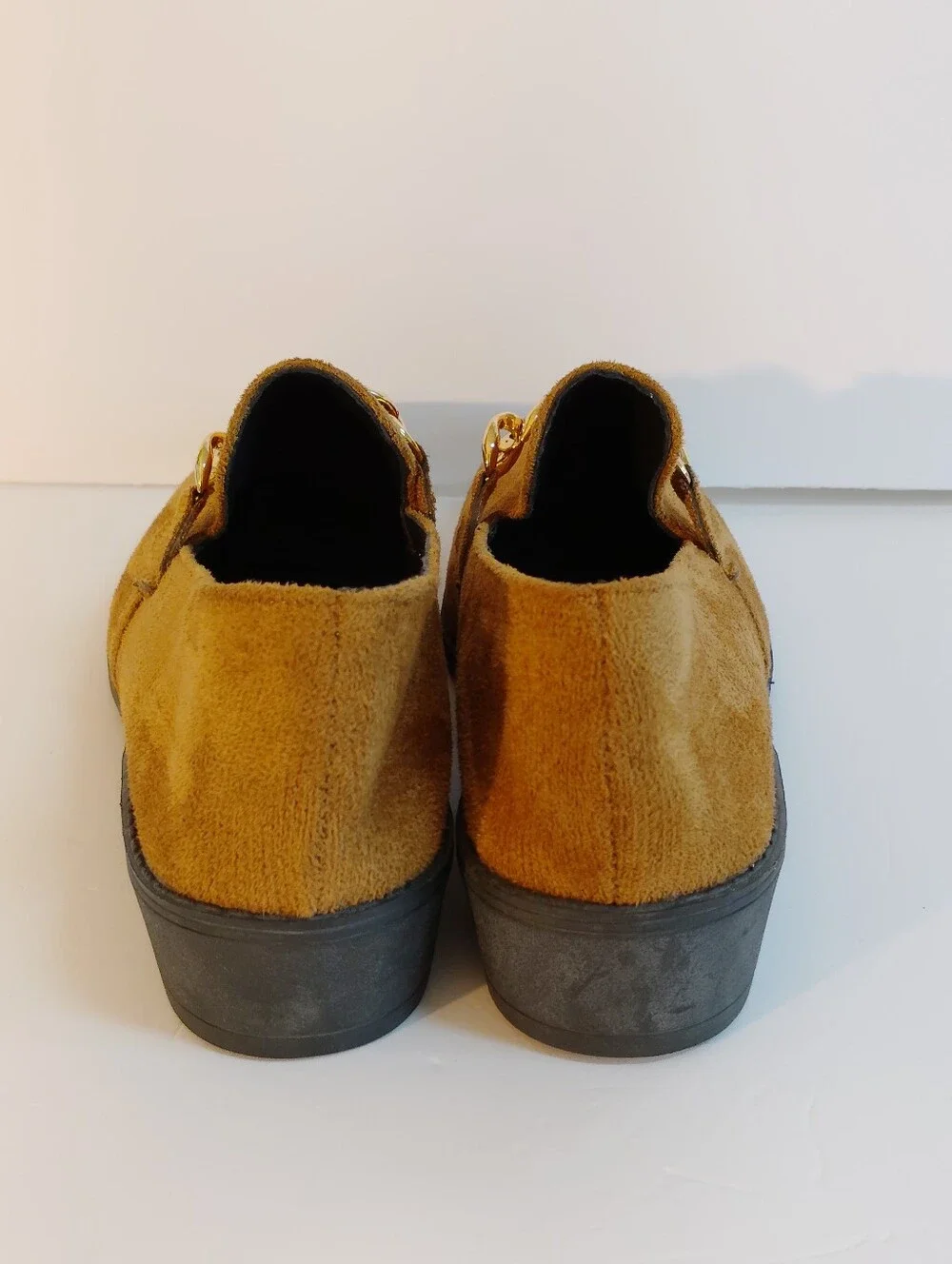 Men's Tan Suede Loafers with Gold Chain